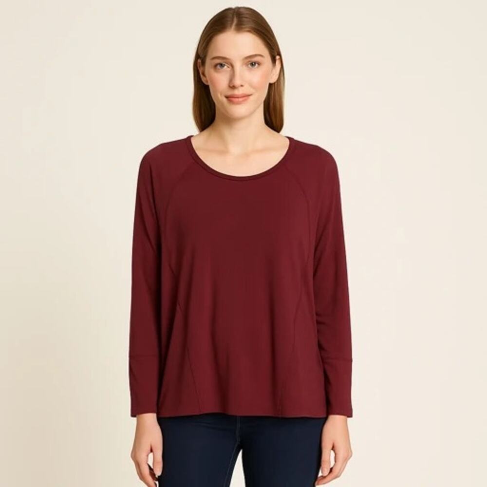 Forgotten Grace Women’s M Burgundy Exposed Seam Pullover Top Long Sleeve NWOT